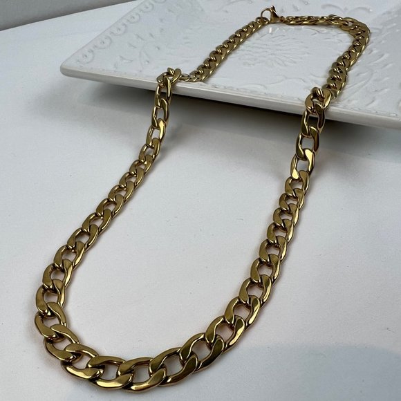 Thick Gold Curb Chain Necklace for Women Gold Chain Necklace Gold Wide Chain - Picture 6 of 8